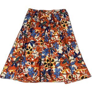 Cato Skirt Womens 26 28 Maxi Pull On Long Flowy Orange Floral Artsy Blue Flowers